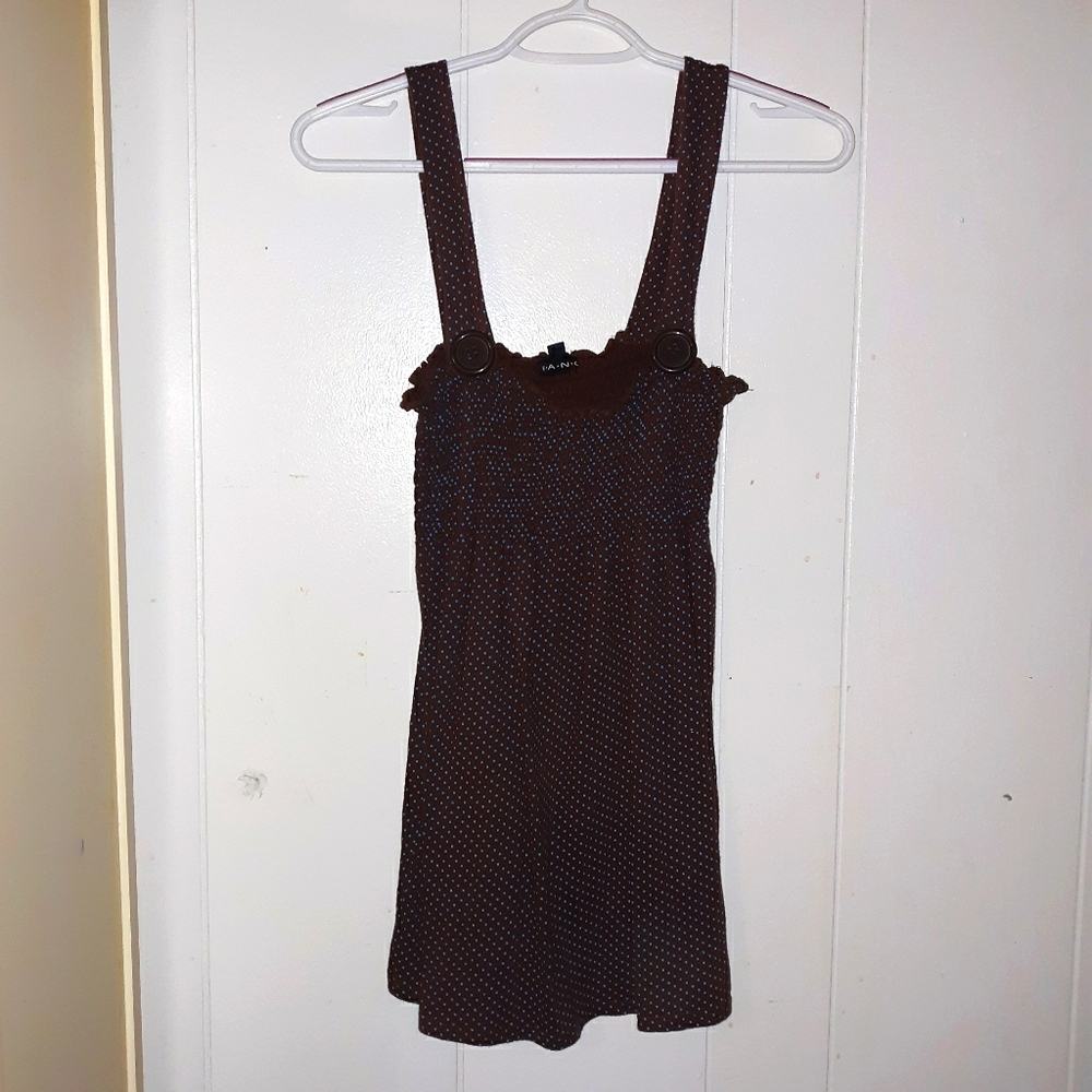 Fang Brown with blue polka dot tank top M size